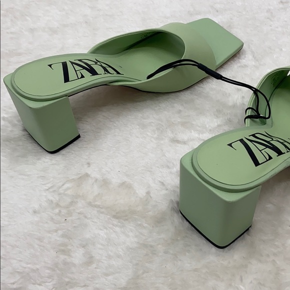 Zara leather green square toe slip on sandal - Picture 4 of 16